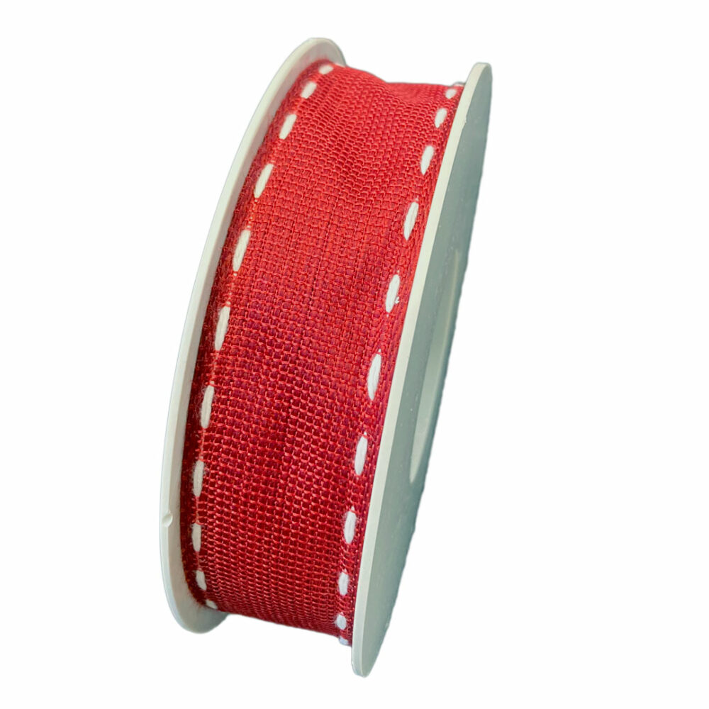 Plain Ribbon, Red with White Stitched Borders (1in) | Chocolat-Chocolat ...
